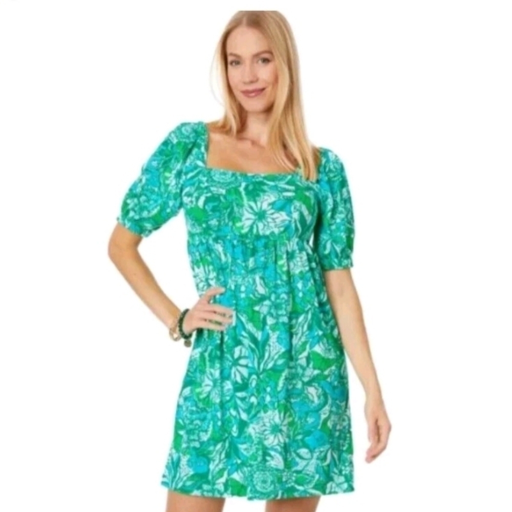 NWOT Lilly Pulitzer Delaney Short Sleeve Dress Botanical Green Safari Sangria 6